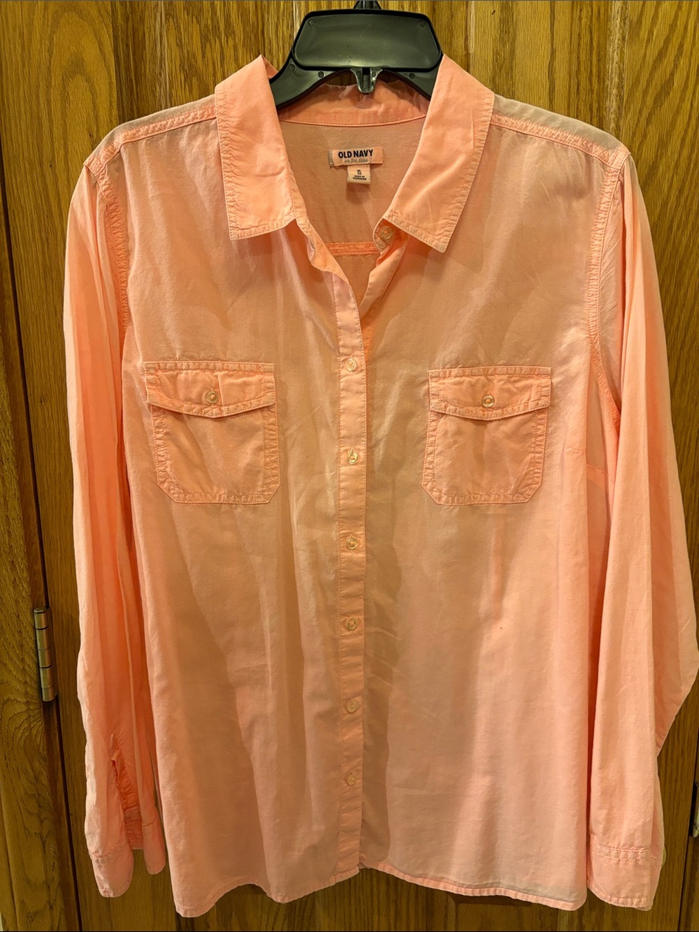 Old Navy Peach/Vibrant Orange Collared Button-Up Shirt